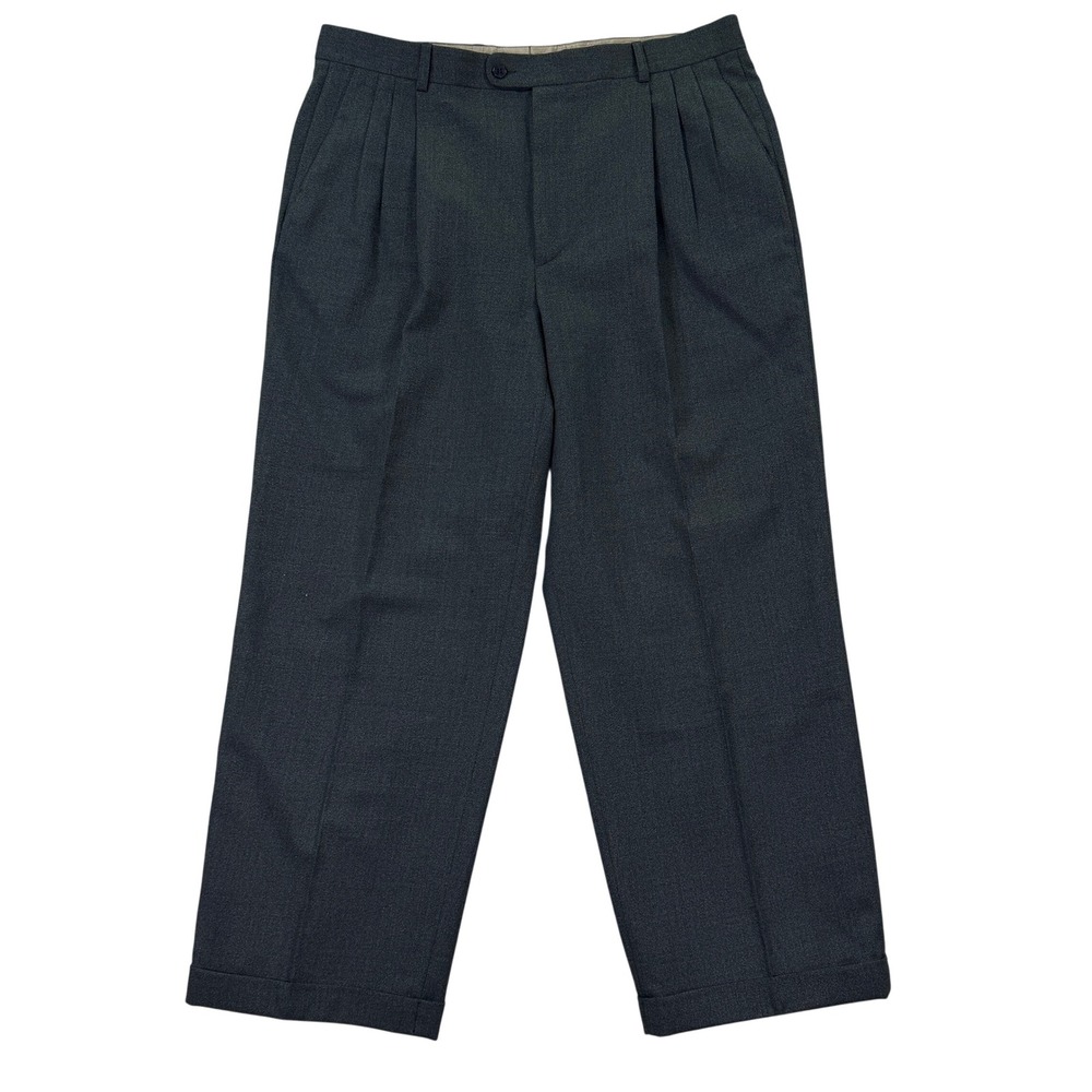 Vintage Zanella Mens 36x28 Pleated Dress Pants Green Wool Made in Italy Classic